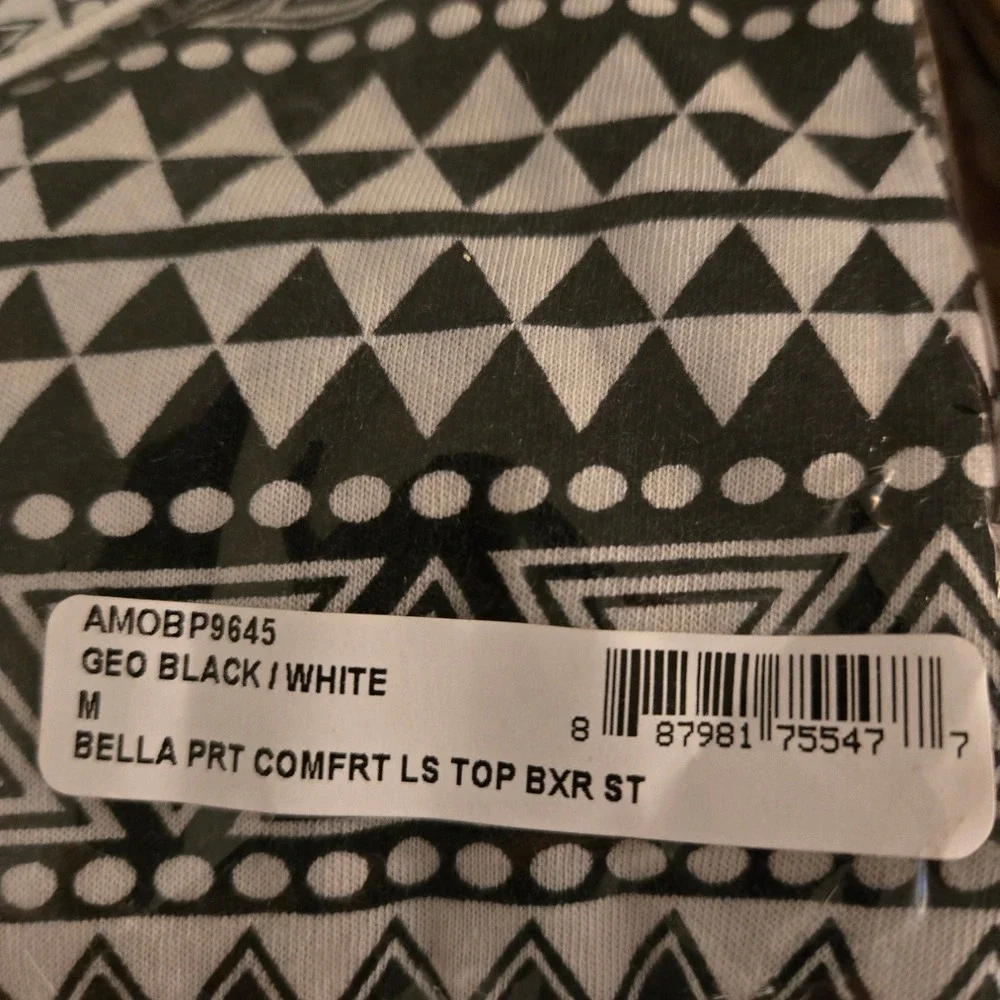 Cosabella Printed Comfort LS Top Boxer Set Women M Black White NWT Geometric - Picture 2 of 5